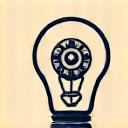 Icon of a lightbulb with gears inside.