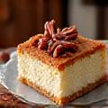 Slice of seasonal autumn spice cake with candied pecans
