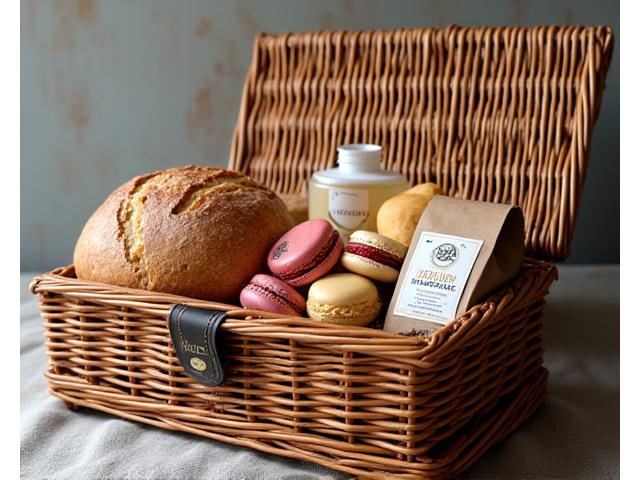 Executive hamper with artisan bread, luxury pastries, and gourmet coffee beans