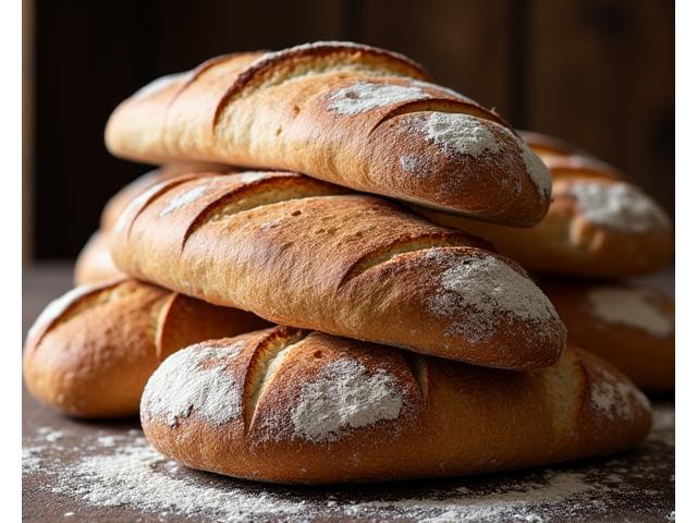 Stacked artisan bread loaves