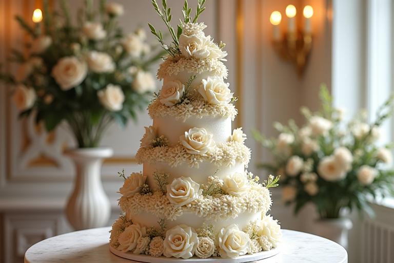 Beautifully decorated wedding cake at a London venue