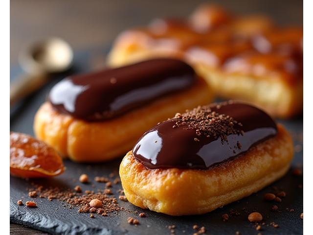 Rich chocolate eclairs and spiced pear tarts for autumn
