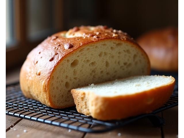 A perfectly baked gluten-free sourdough loaf with a golden crust and airy interior.