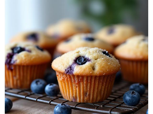 Low-carb keto blueberry muffins on a cooling rack.