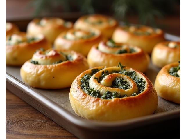 Vegan savoury pastry swirls with spinach and 'cheese'.